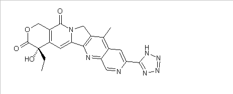 1H-Pyrano[3',4':6,7]indolizino[1,2-b][1,7]naphthyridine-3,14(4H,12H)-dione, 4-ethyl-4-hydroxy-11-methyl-9-(1H-tetrazol-5-yl)-, (S)- (9CI)(CAS:164219-52-7)